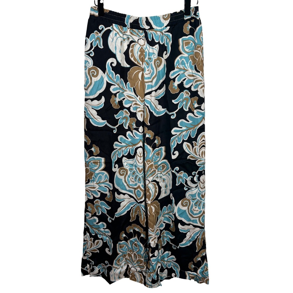 Karen Kane Black Floral Paisley Elastic Waist Wide Leg Pants Trousers Womens XS